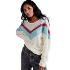 Free People Chevron Sweater in Cream, Blue, and Pink